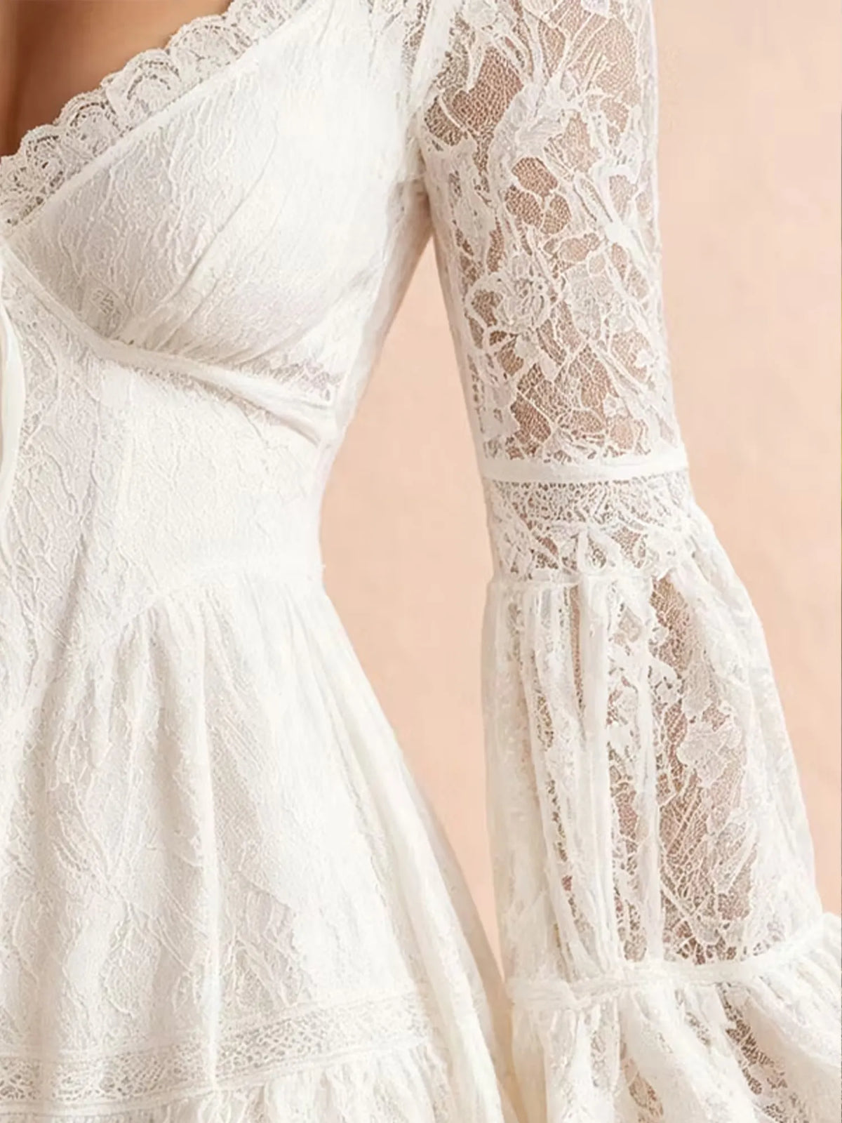 Western Dress — Champagne Sand Asymmetrical High-Low Lace Dress Mini Dress