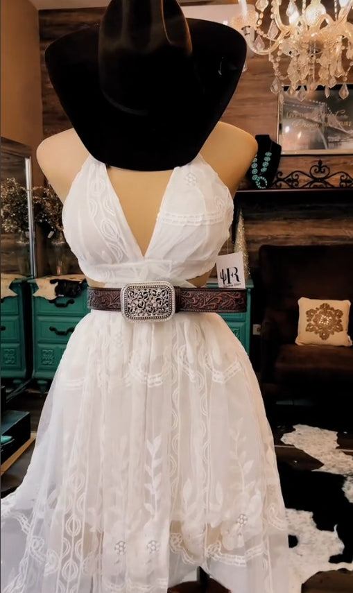 Boho Cowgirl Style Lace Halter Maxi Dress