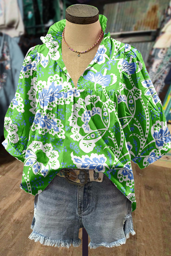 Chic Floral Print V-Neck Top