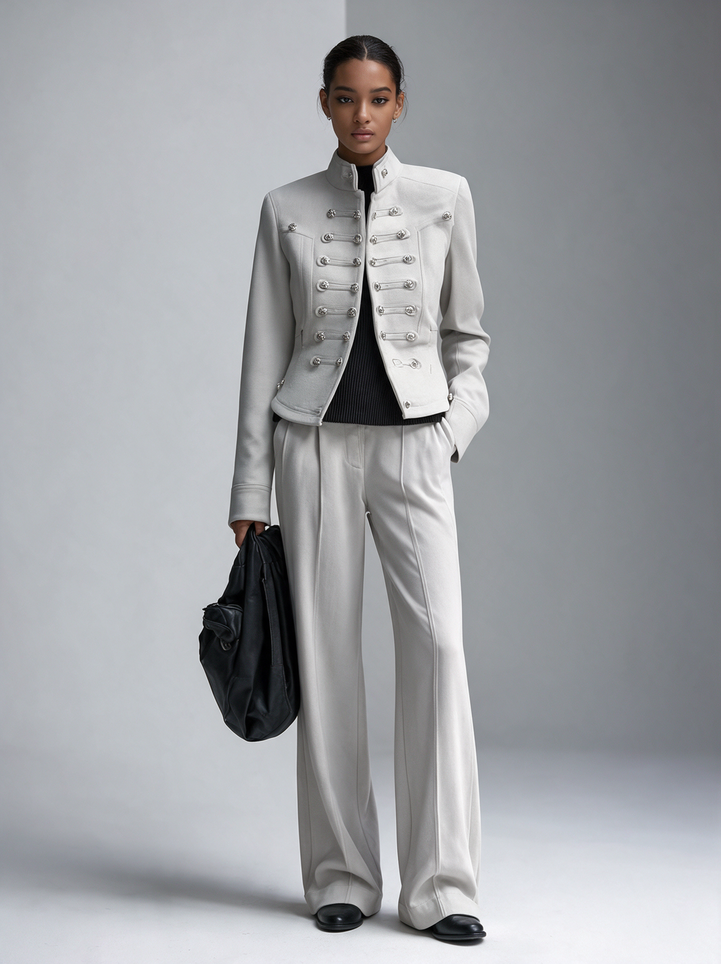 Women's Military‑Inspired Stand‑Collar Cropped Jacket