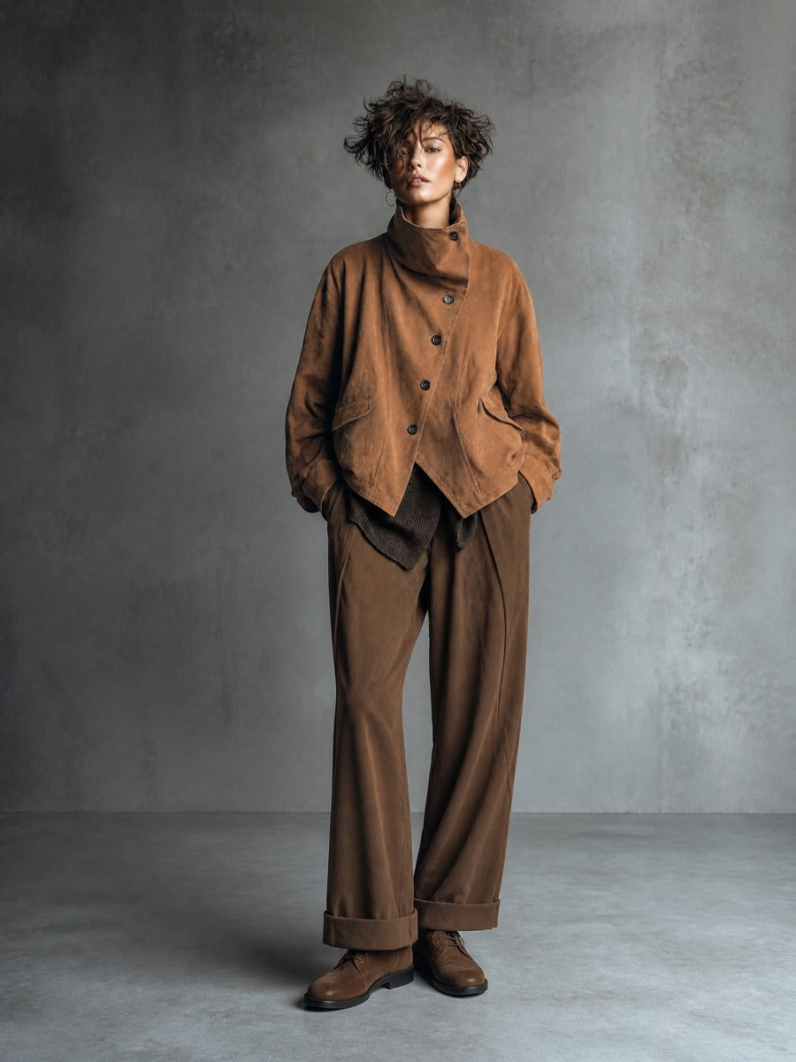 Women's Asymmetric Button Front Brown Jacket