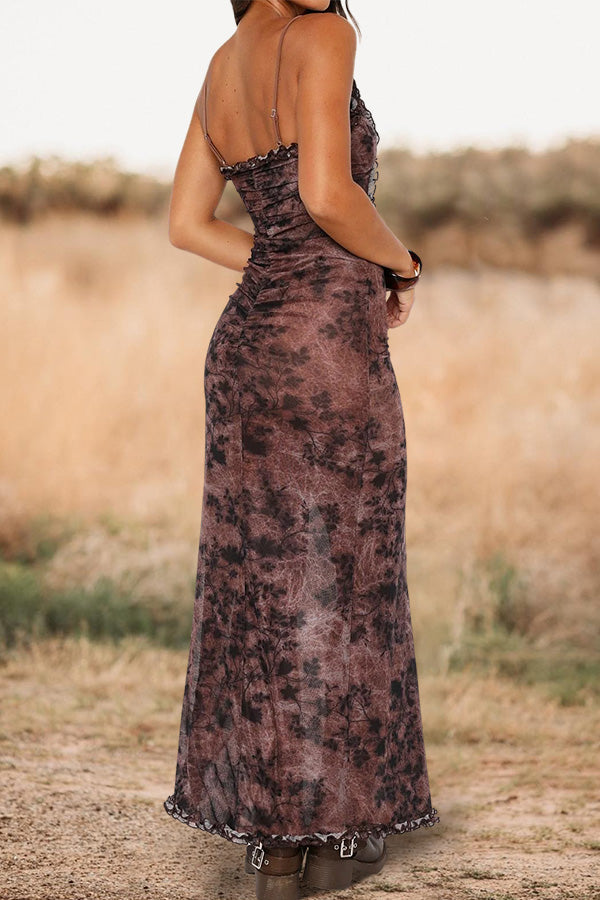Drawstring Hollow Slit Maxi Dress