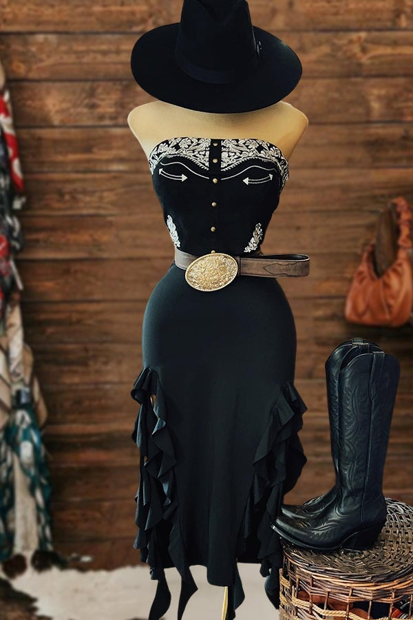 Beautiful Printed Ruffled Slit Dress