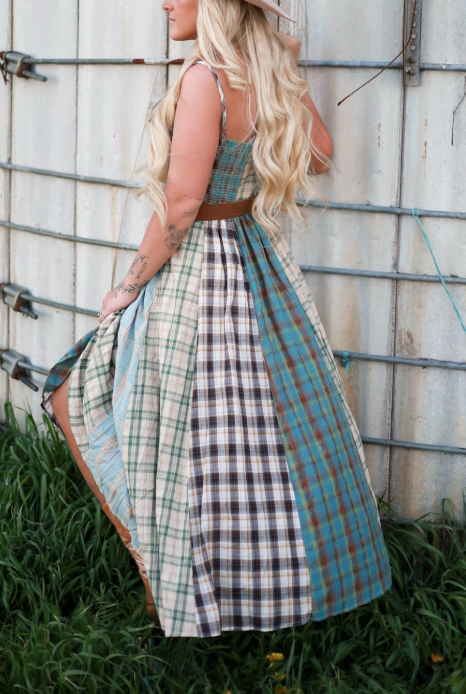 Sagebrush Plaid Maxi Dress - Mint