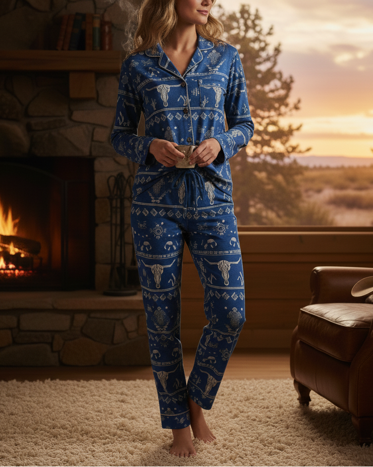 Women's Vintage Western Pattern Christmas Long Sleeve Pants Suit
