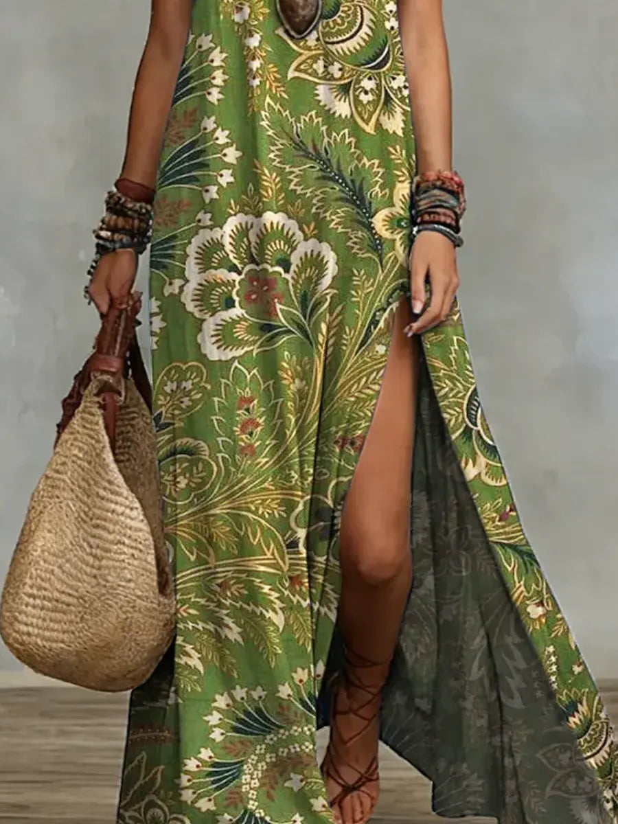 Women's Retro Floral Pattern Art Print Casual Stylish Dress