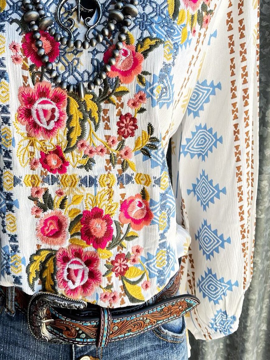 Long-sleeved paneled cotton-blend shirt