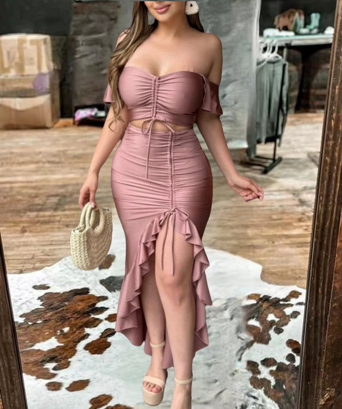 Western Charm Ruffle Cut-Out Dress