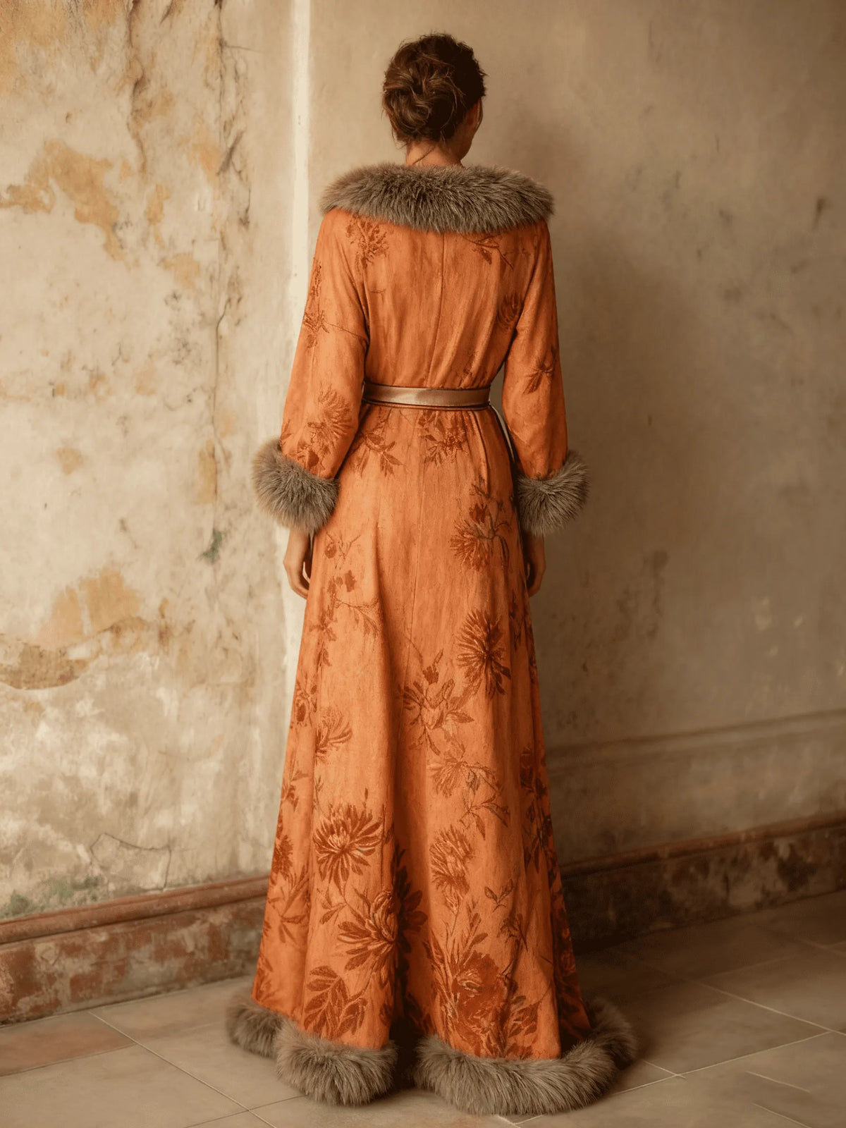 Women's Autumn and Winter Cotton Velvet Blended Robe (With Belt)