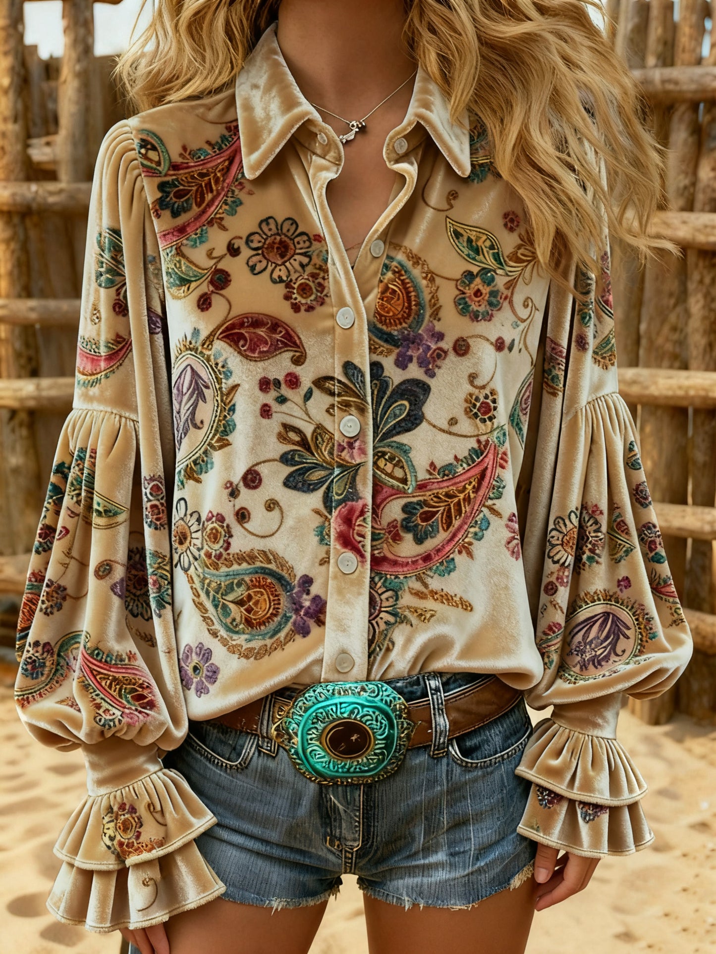 Retro Paisley Print Velvet Top