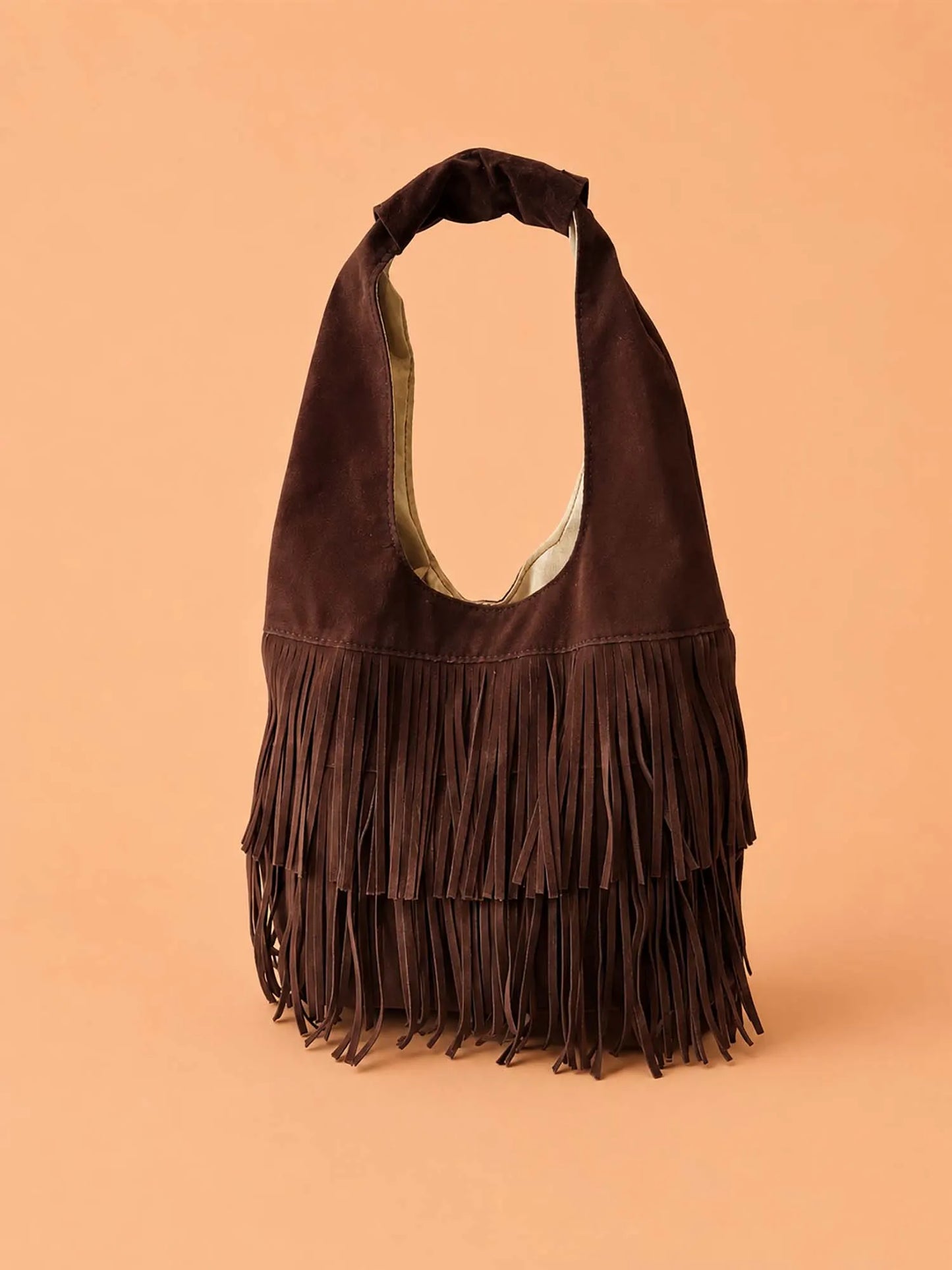 Boho Fringe Faux Suede Hobo Bag
