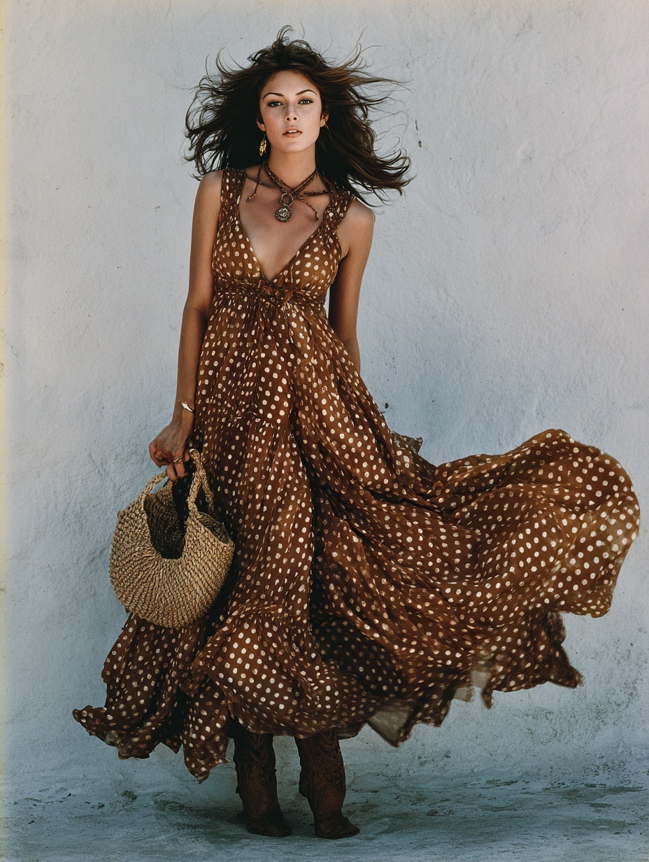 Polka Dot V-Neck Dress With Wide Straps