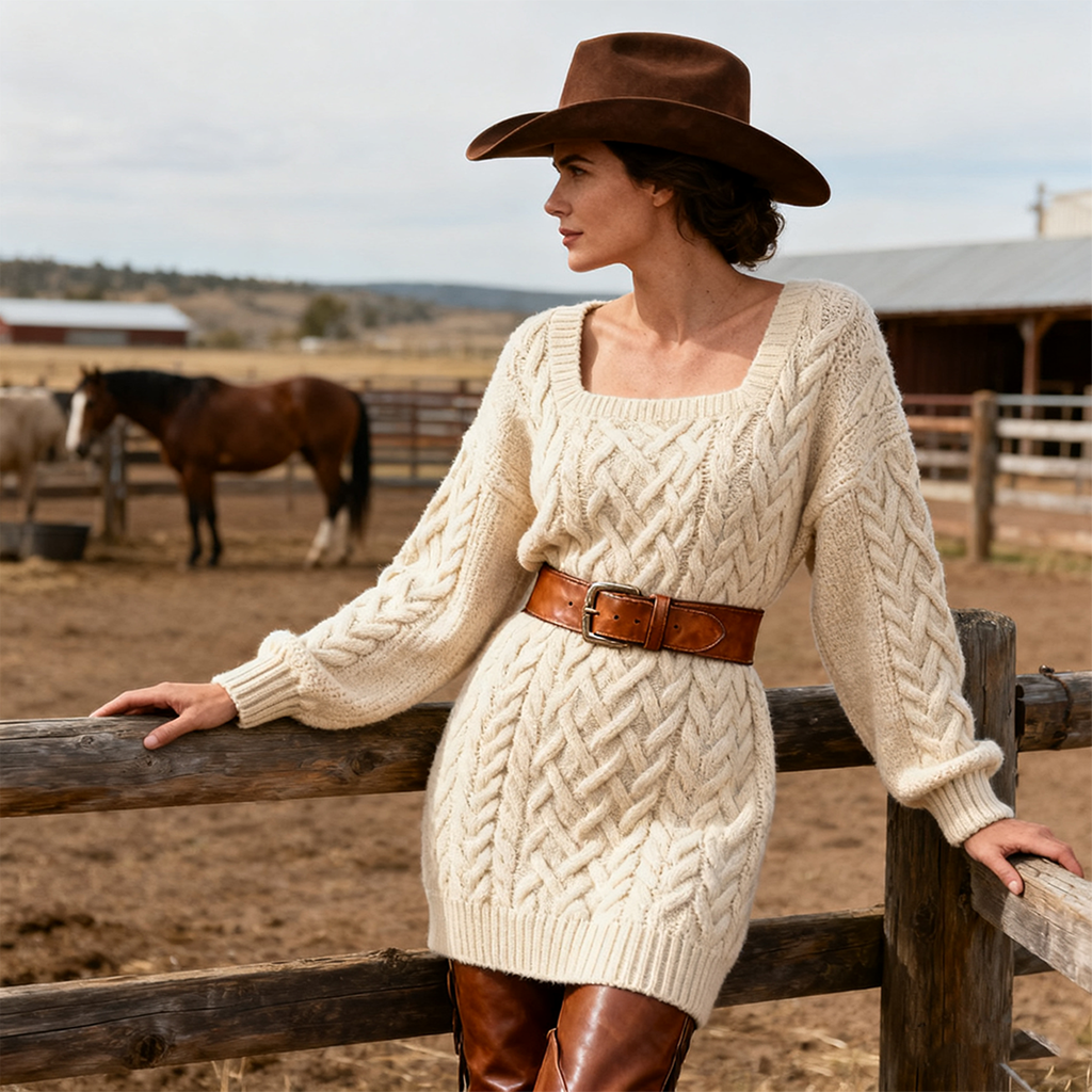 Women's Vintage Cozy Cable Knit Dress