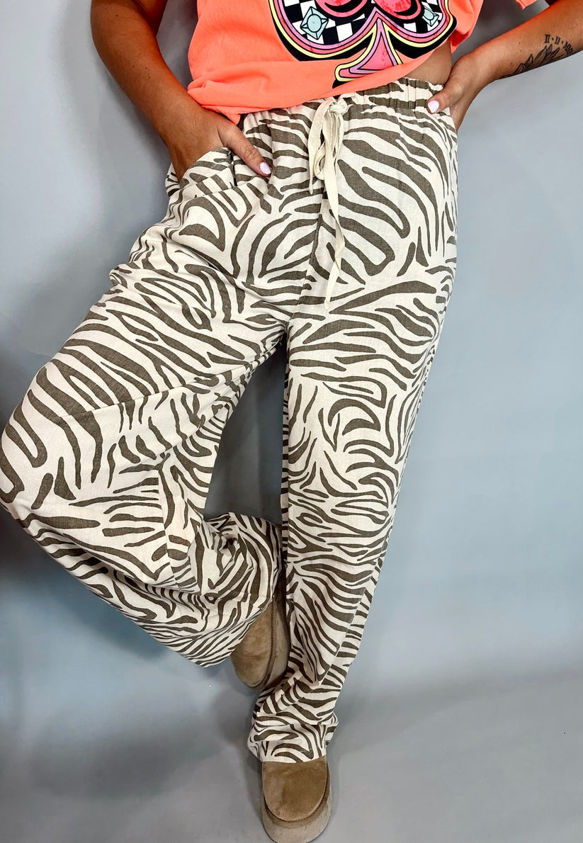 Zebra Print Linen Leg Pants