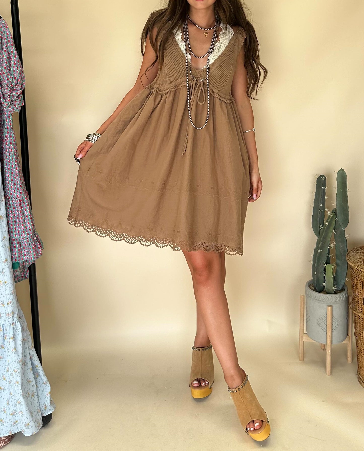 Vintage V-neck Lace Mini Dress