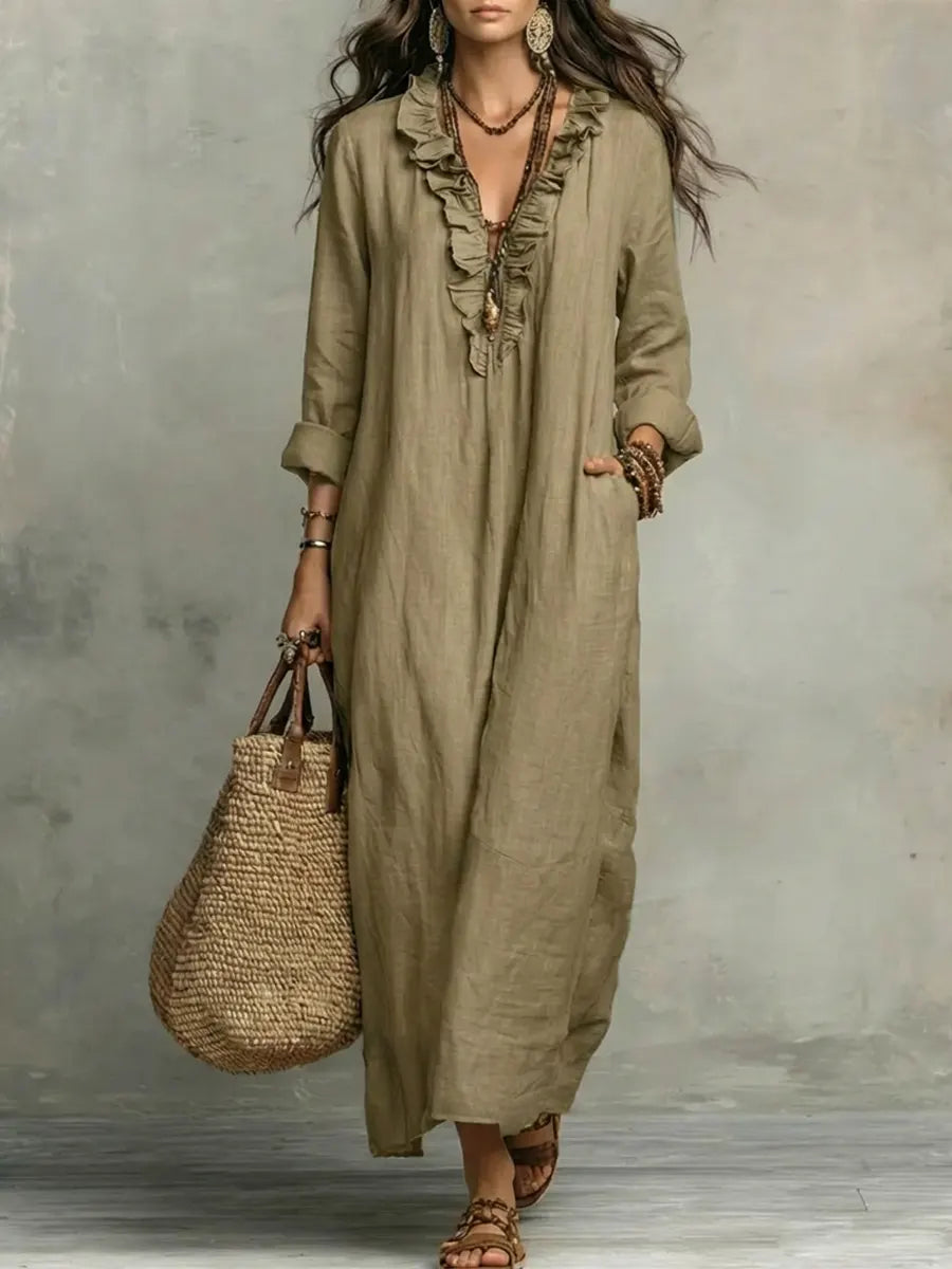 Women's Solid Color Ruffled Art Casual Fashion Cozy Dress
