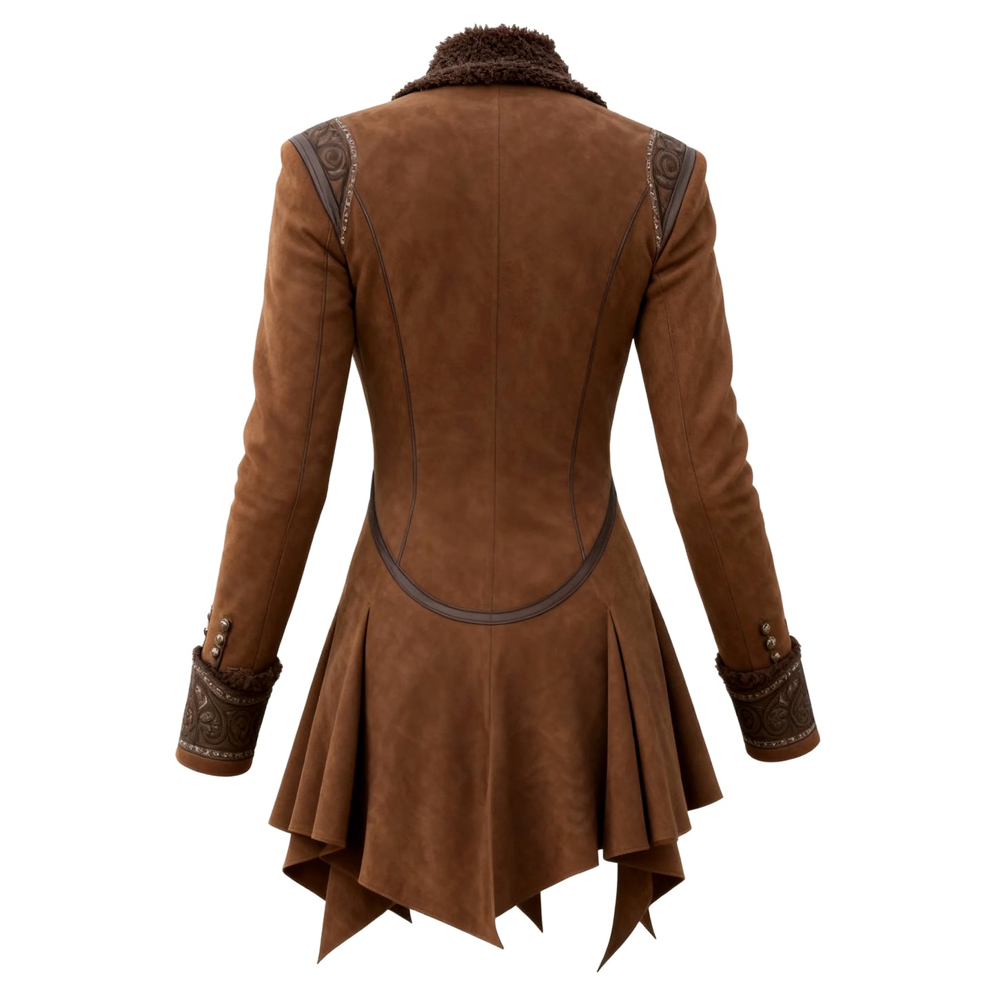 Women's Western Retro Riding Stand Collar Jacket Lambswool Lapel Mid-Length Jacket Irregular Hem Design Coat