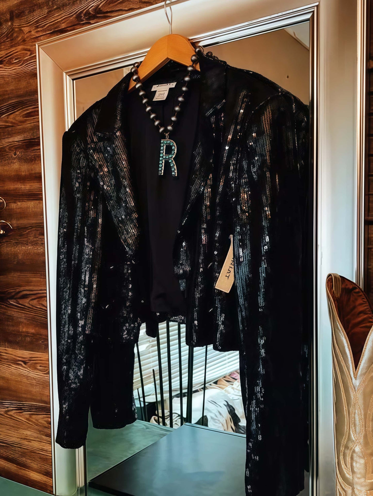 Sequin Western Cropped Jacket – Shiny Black Party Blazer