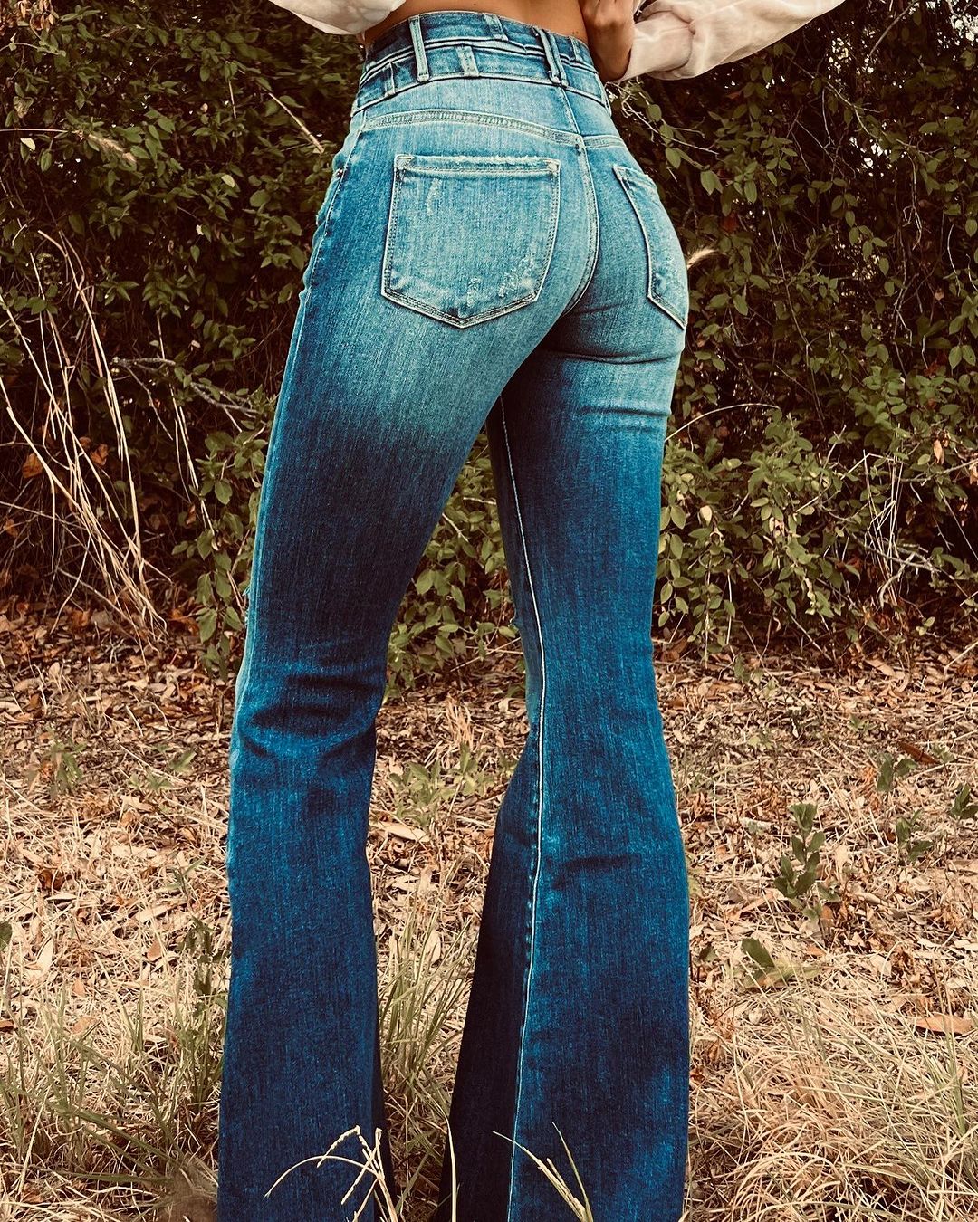 Washed Gradient Distressed Flared Jeans