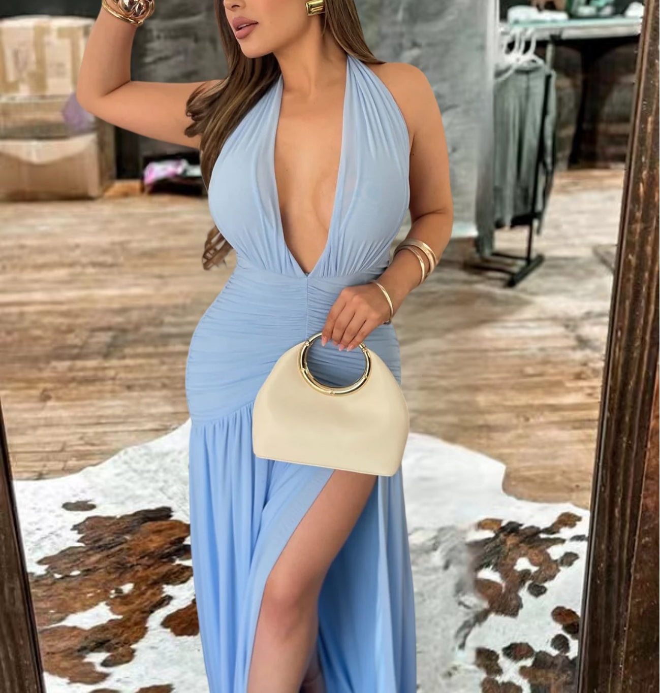 Sexy Deep V-Neck Split Maxi Dress