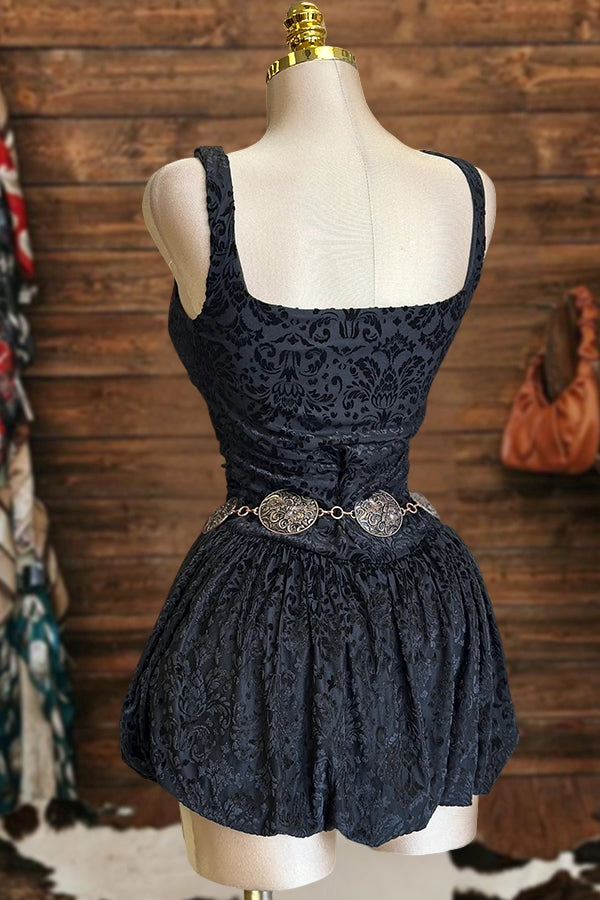 Floral Bud-Hem Velvet Mini Dress