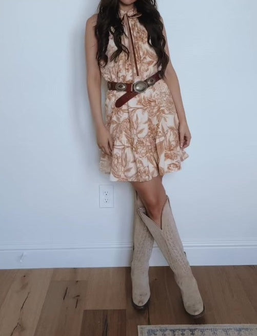 Leaf Print Halter Midi Dress