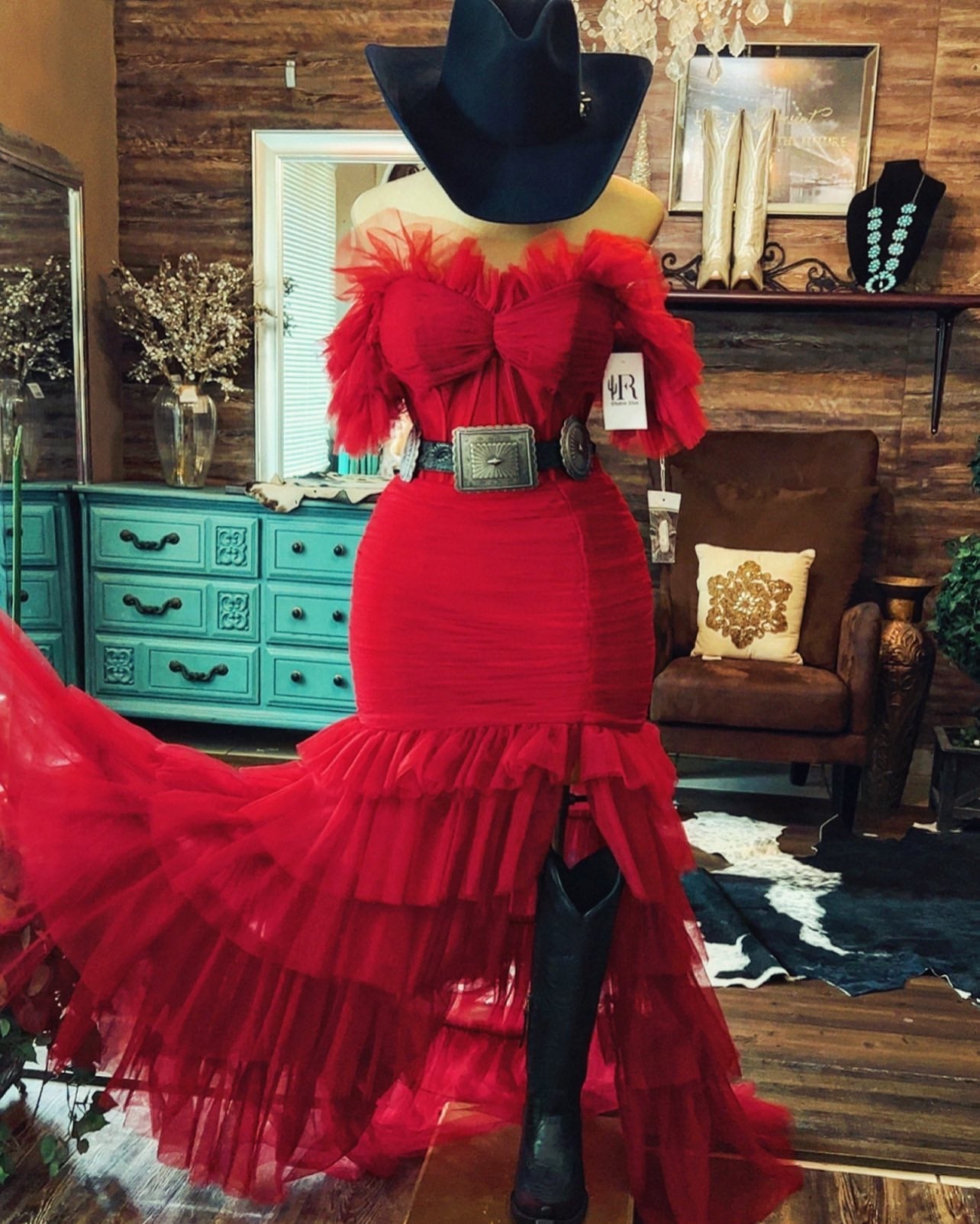 New Western Classic Tulle Corset Dress-Red