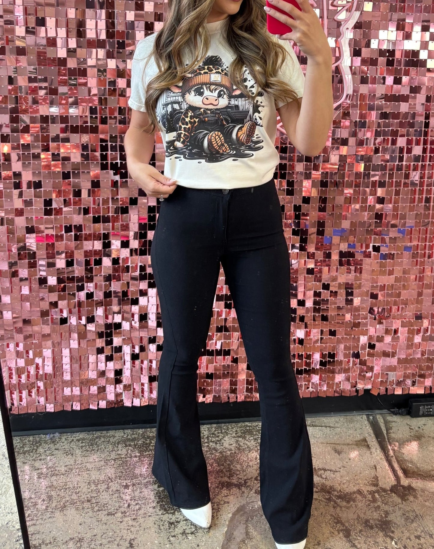 Black Tight Flared Jeans+Sexy Criss Cross Top Set