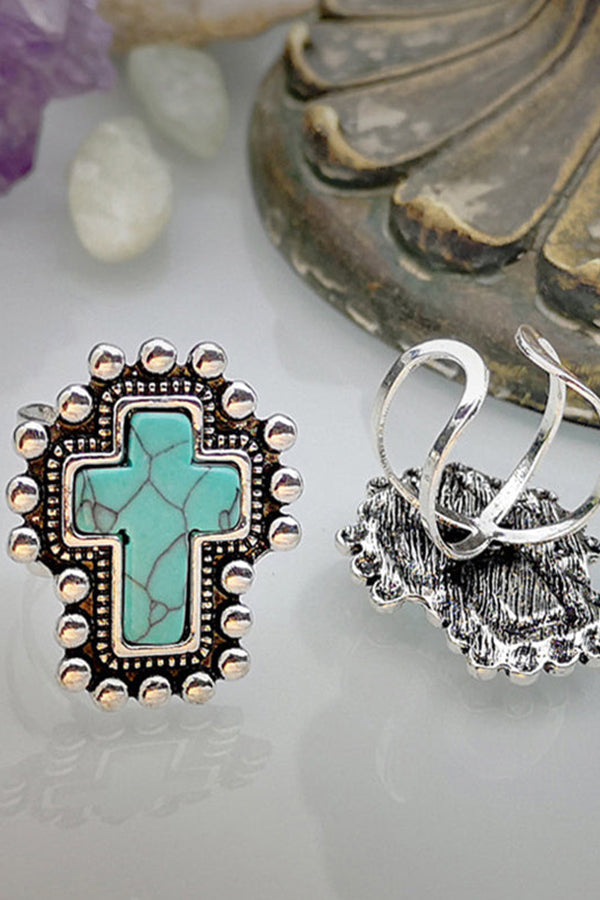 Silver Plated Cross Turquoise Ring