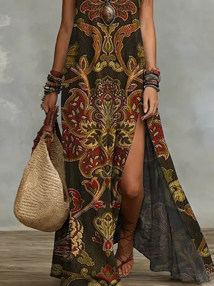 Women's Retro Ethnic Floral Pattern Art Print Casual Dress