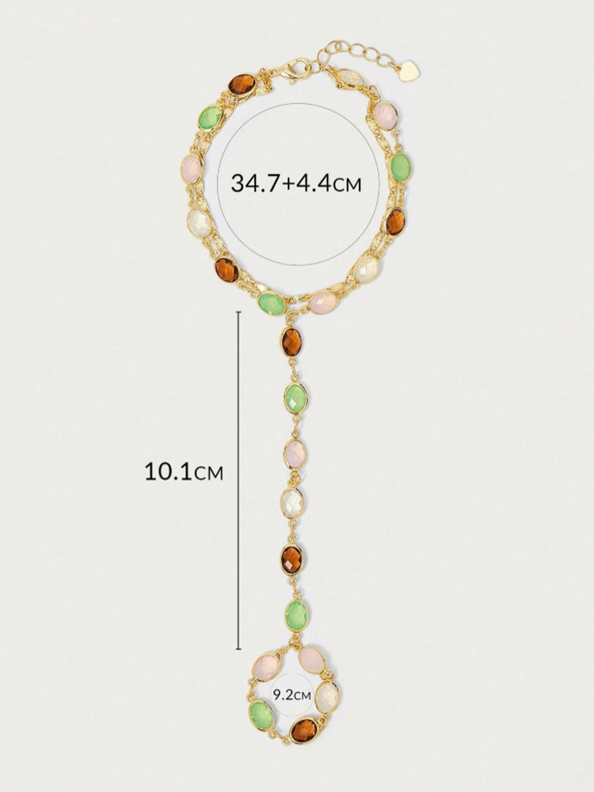 Western Accessory — Multicolor Gemstone Gold Chain Slave Bracelet Finger Ring