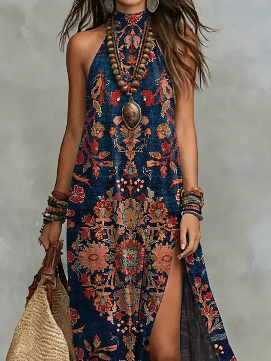 Women's Retro Ethnic Floral Pattern Art Print Casual Stylish Dress
