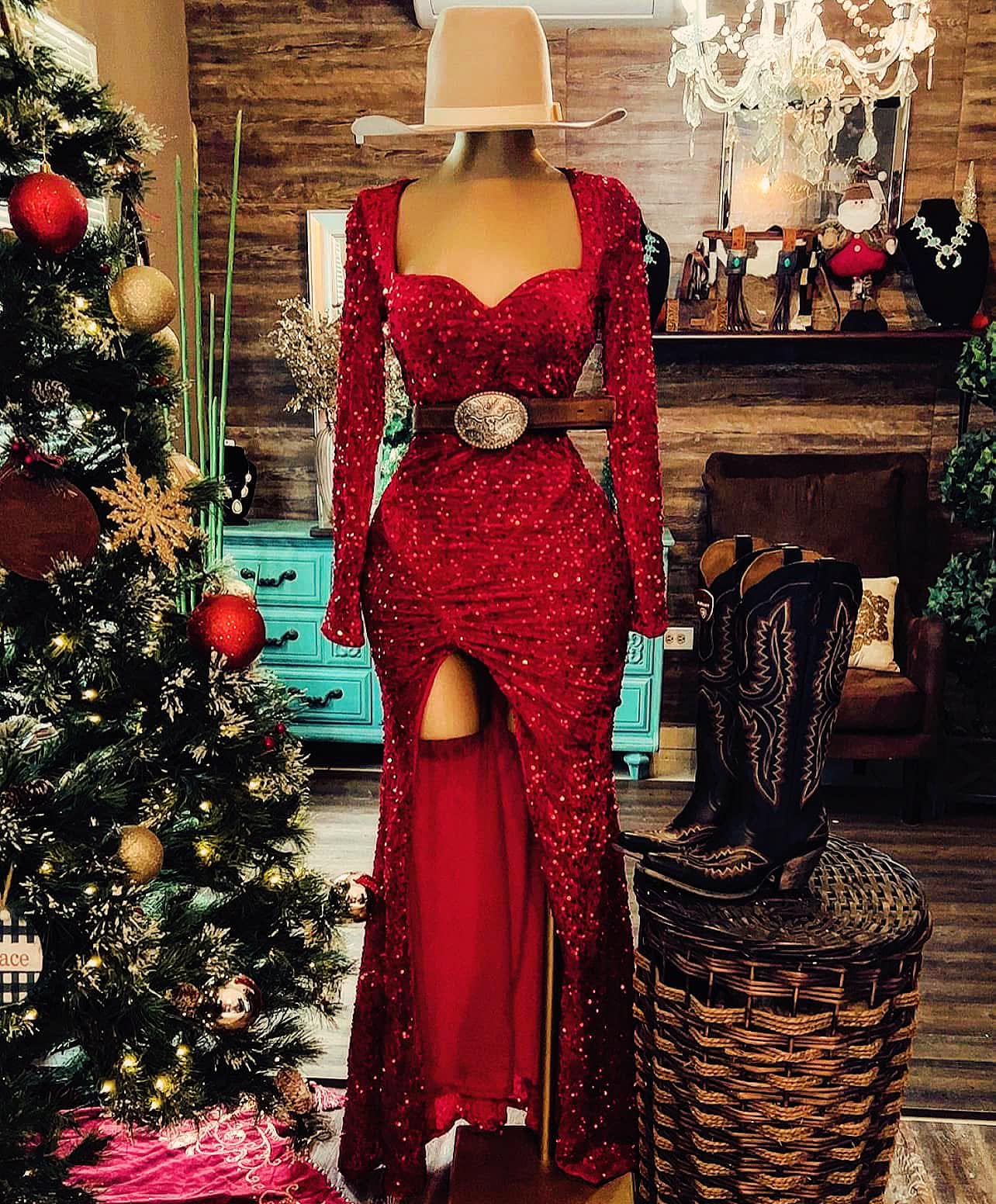 Black/Red Sequined Backless Evening Dress
