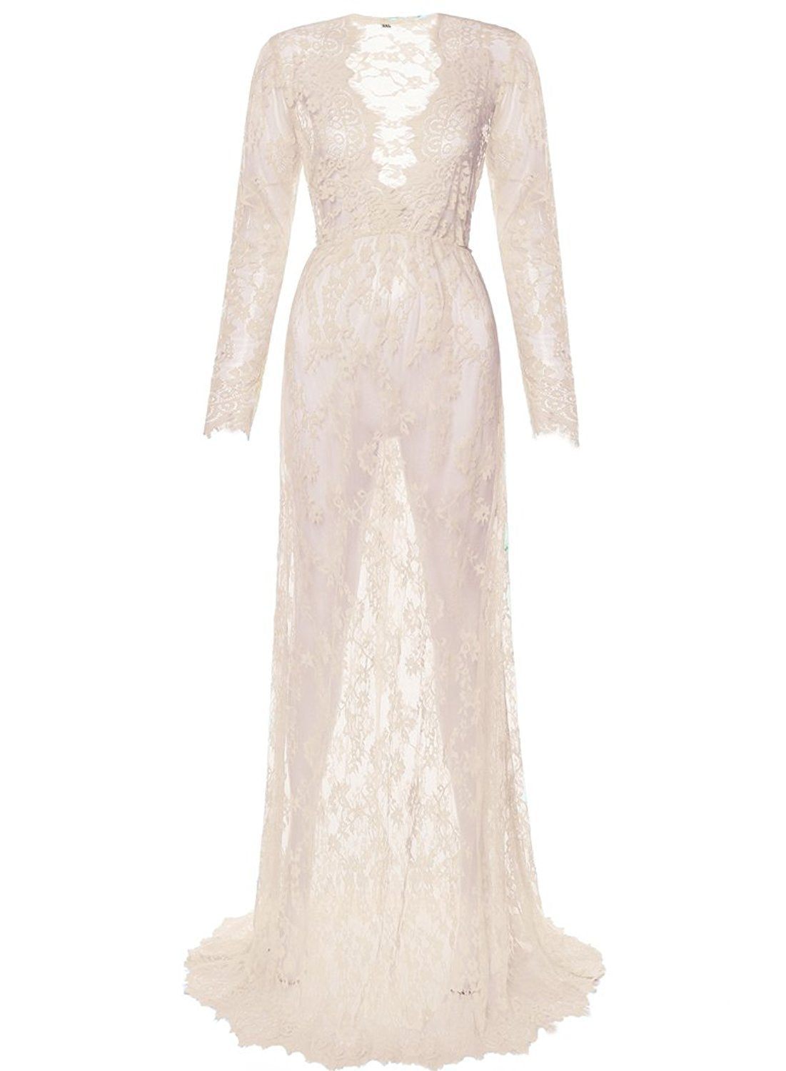 Maternity Photo Shoot Lace Sheer Trailing Maxi Dress