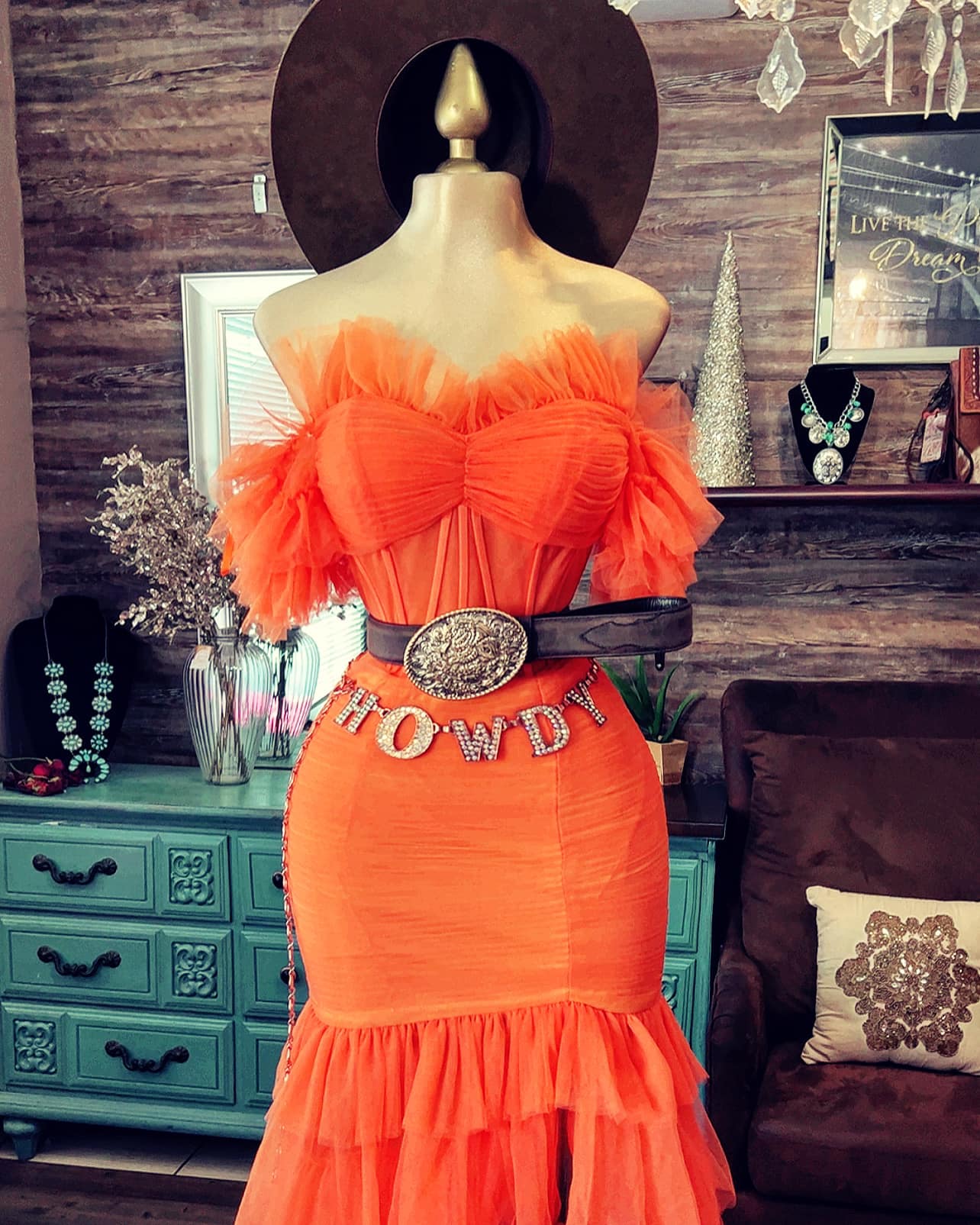 New Western Classic Tulle Corset Dress-Orange