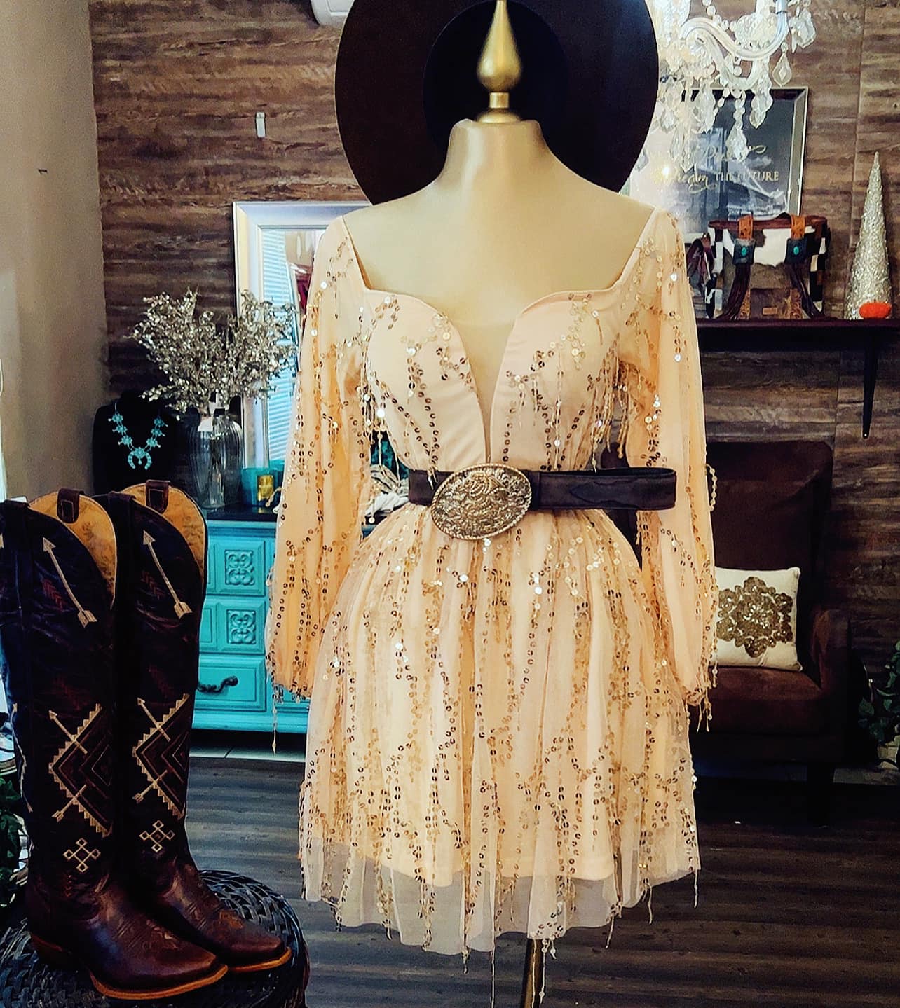 Christmas Evening one-shoulder Sequined Long-sleeve Mini Dress