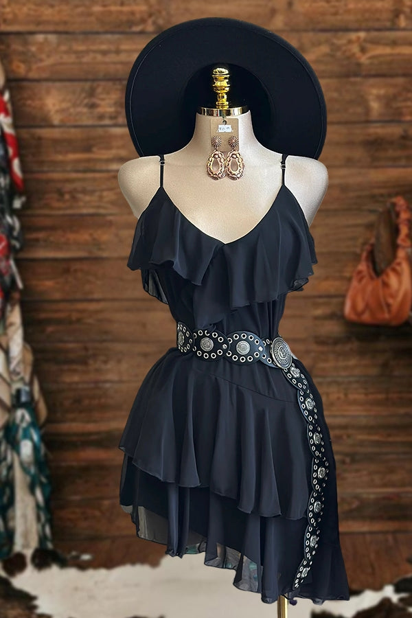 Asymmetric Ruffled Halter Mini Dress