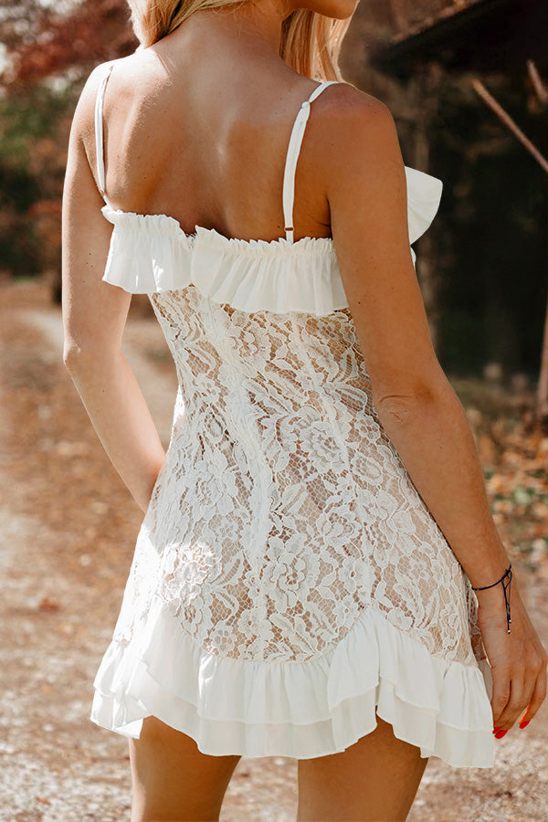 Ruffled Lace Sling Mini Dress