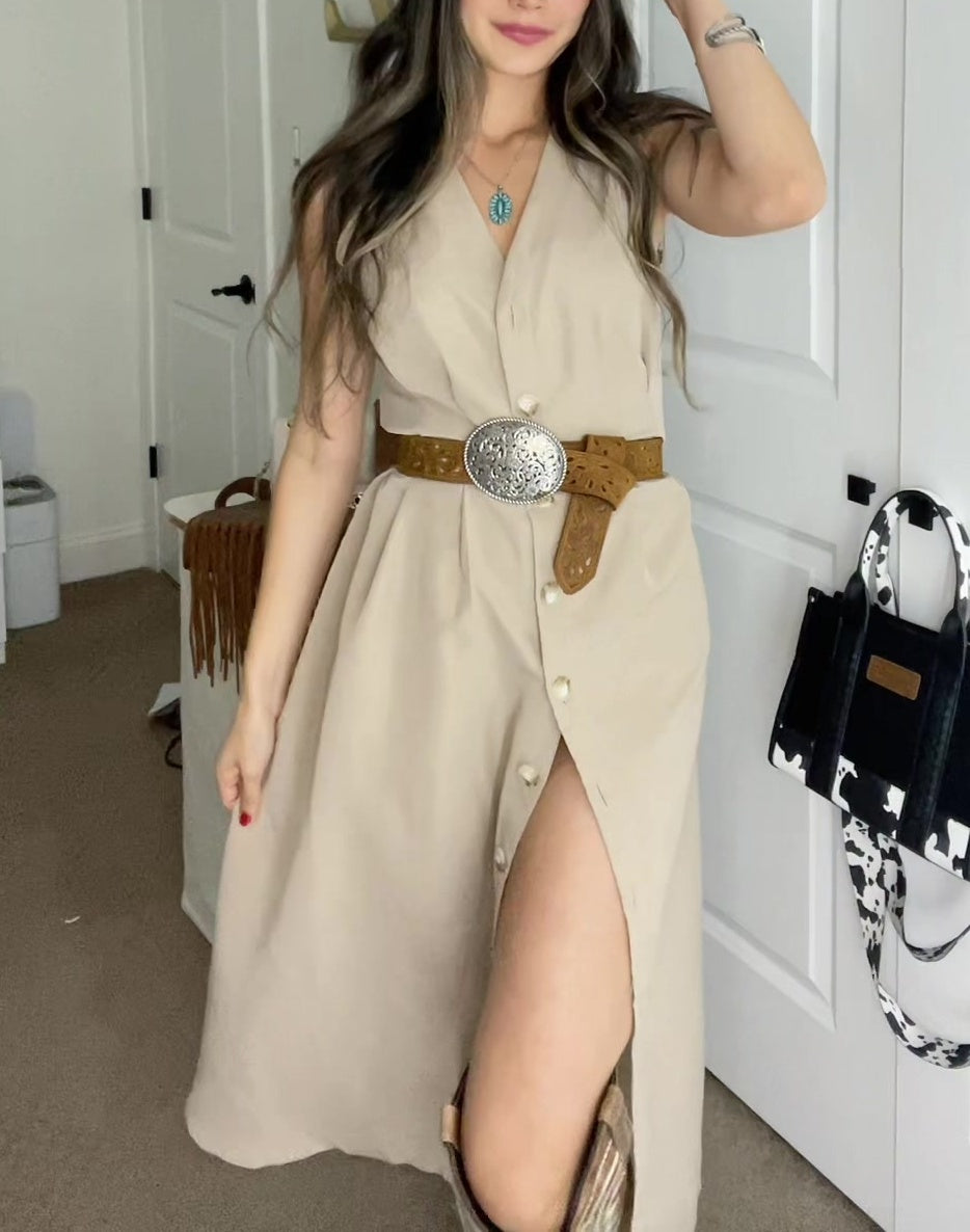 Casual Sleeveless Buttoned Dress