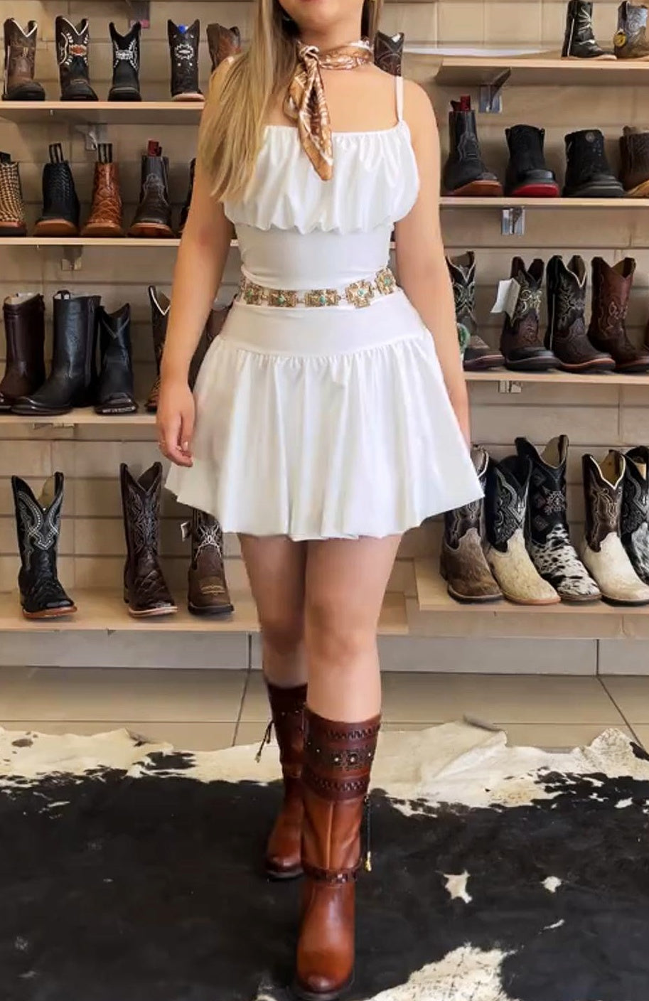 White Pleated Suspender Mini Dress