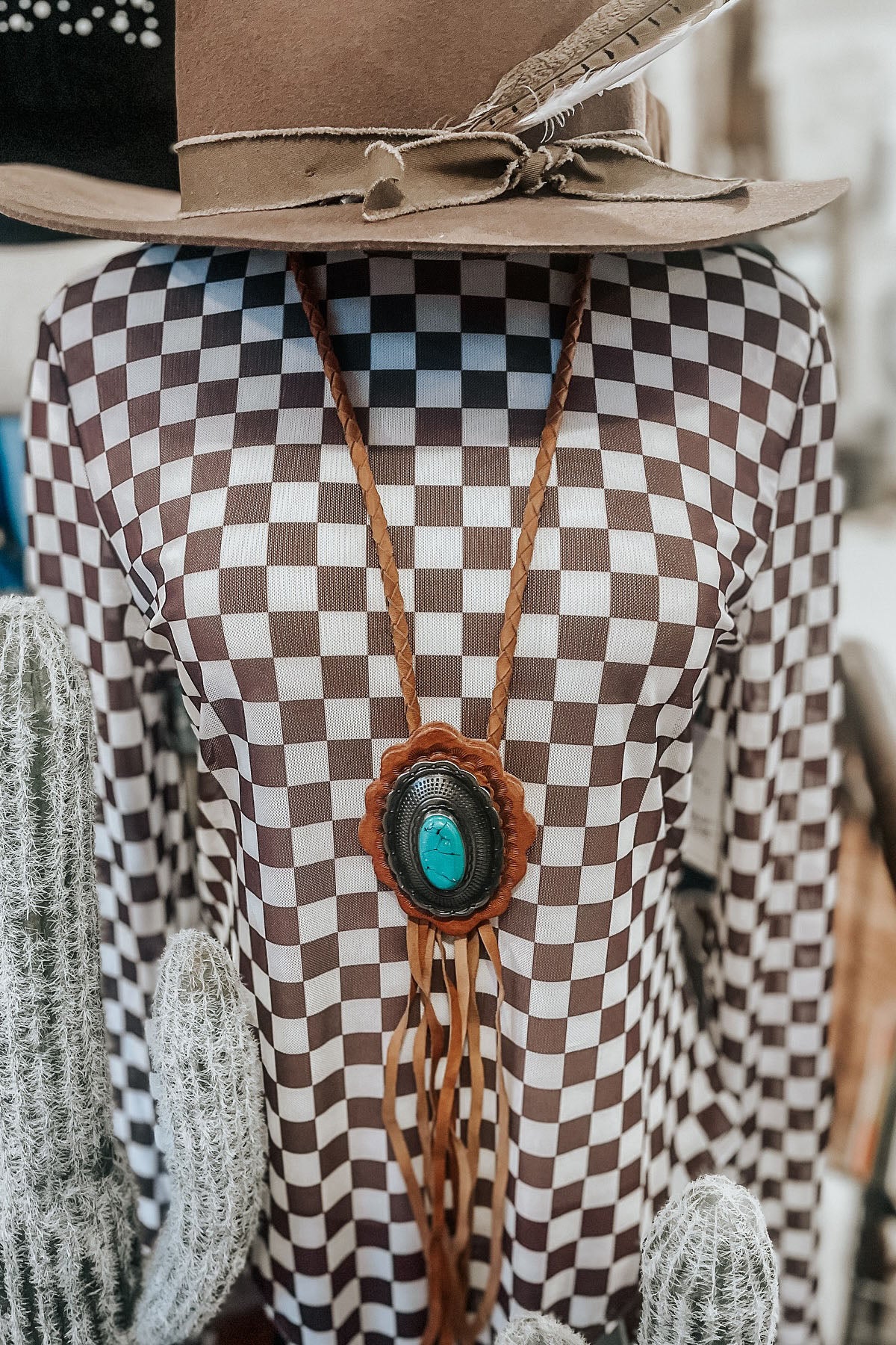 Checkerboard Pattern Round Neck Long Sleeve T-shirt