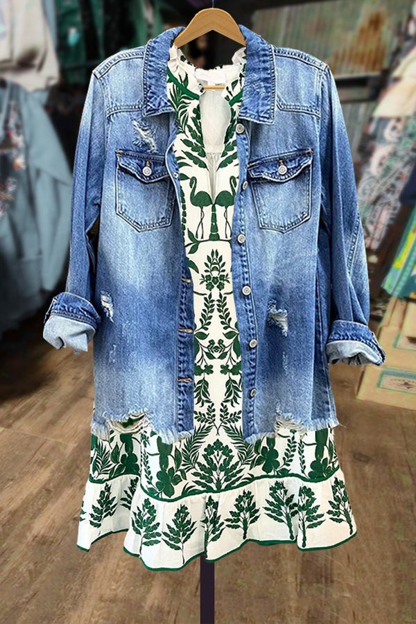 Tropical Print Flutter Sleeve Mini Dress