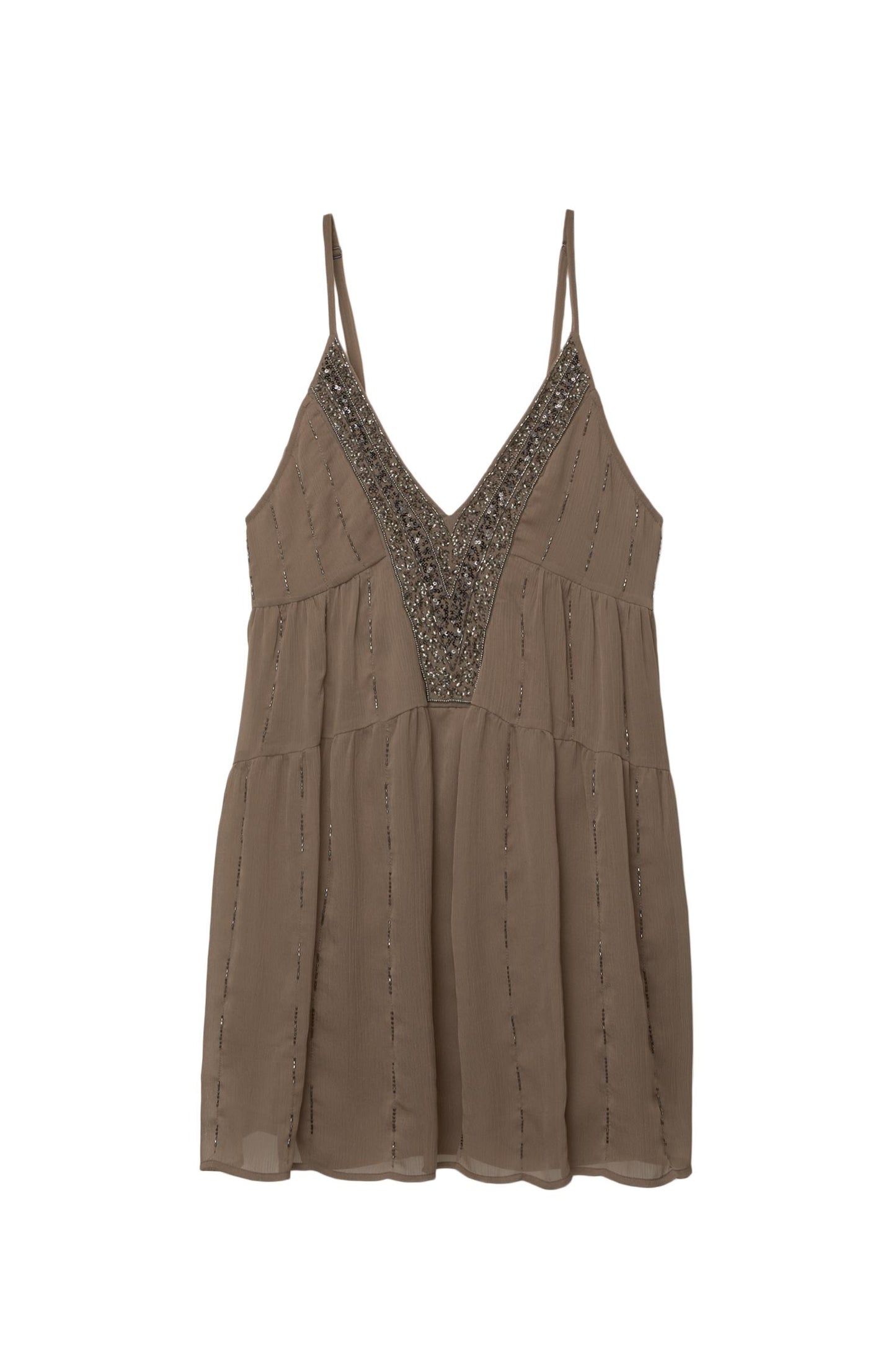 Thin Straps and Beading V Necklace Mini Dress