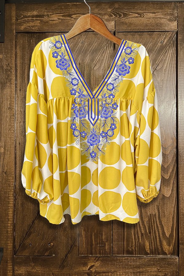 Polka Dot Print V-neck Top