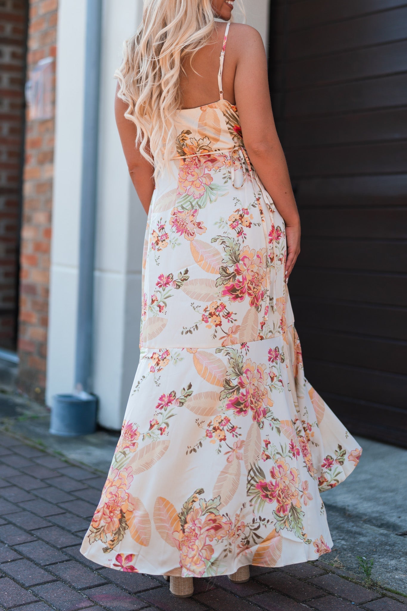 Golden Floral Wrap Dress
