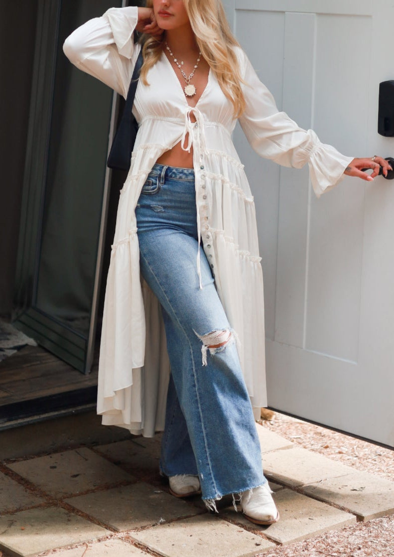 Folklore Duster Dress - White