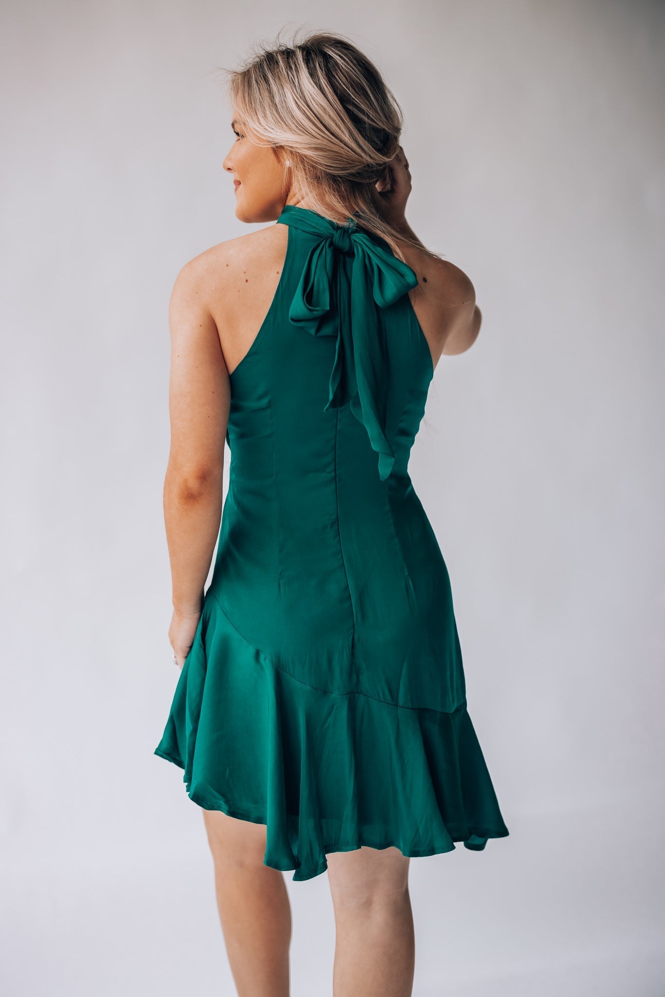 Under The Stars Halter Mini Dress (Forest Green)