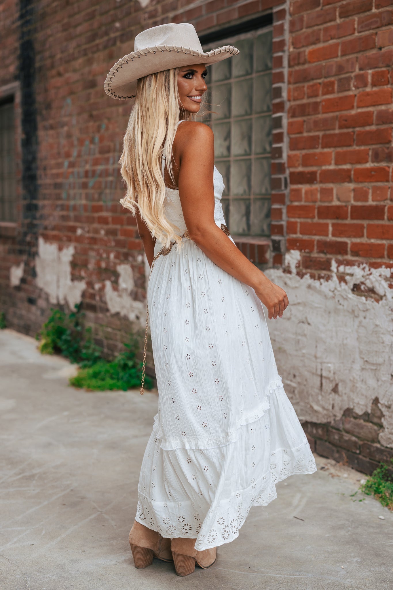 Say You're Mine Eyelet Midi Dress (Ivory)