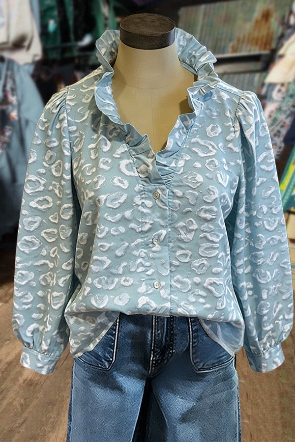 Chic Leopard Ruffle Neck Blouse
