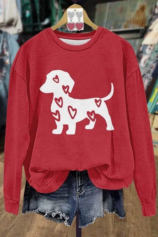 Cute Dog Heart Print Valentine's Day Sweatshirt
